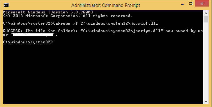 Command Prompt with administrator rights - command succeeded